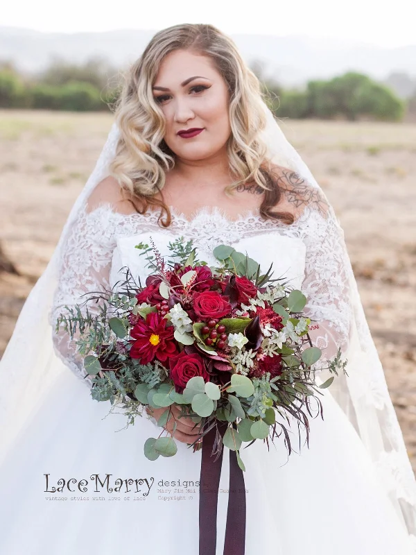 Off Shoulder Wedding Dress with Princess Tulle Skirt