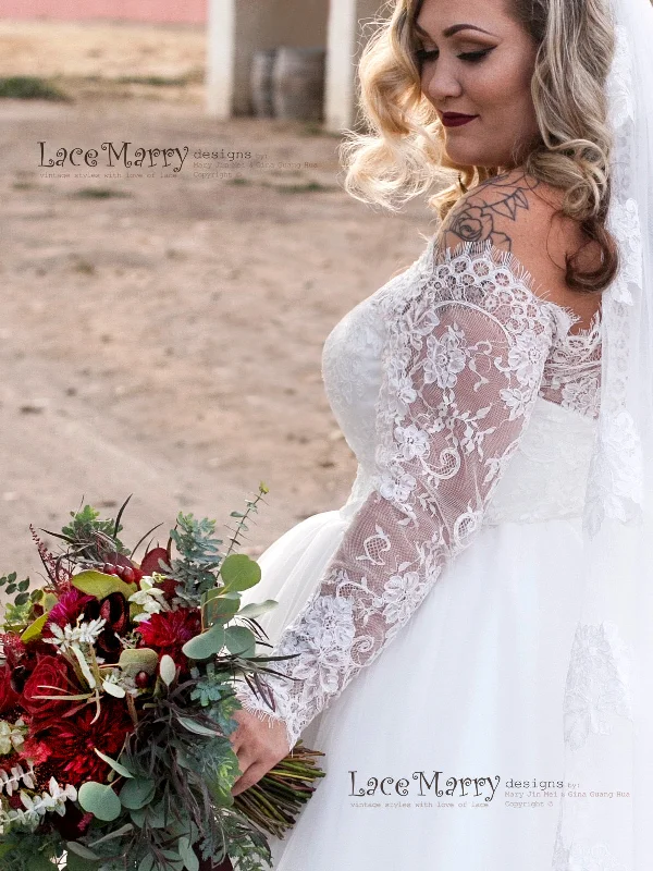 Off Shoulder Wedding Dress with Princess Tulle Skirt