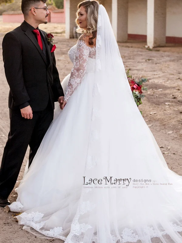 Off Shoulder Wedding Dress with Princess Tulle Skirt