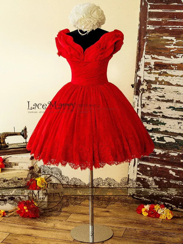 Princess Short Red Dress with Off Shoulder Organza Top