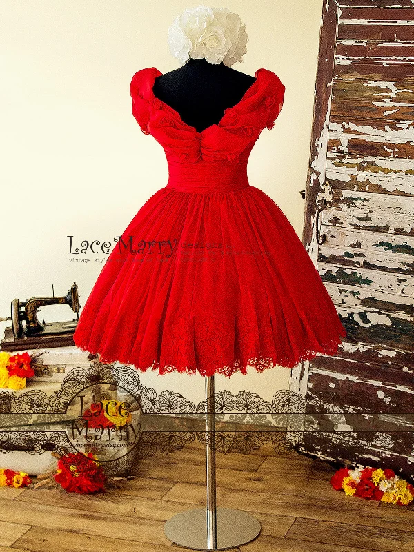 Princess Short Red Dress with Off Shoulder Organza Top