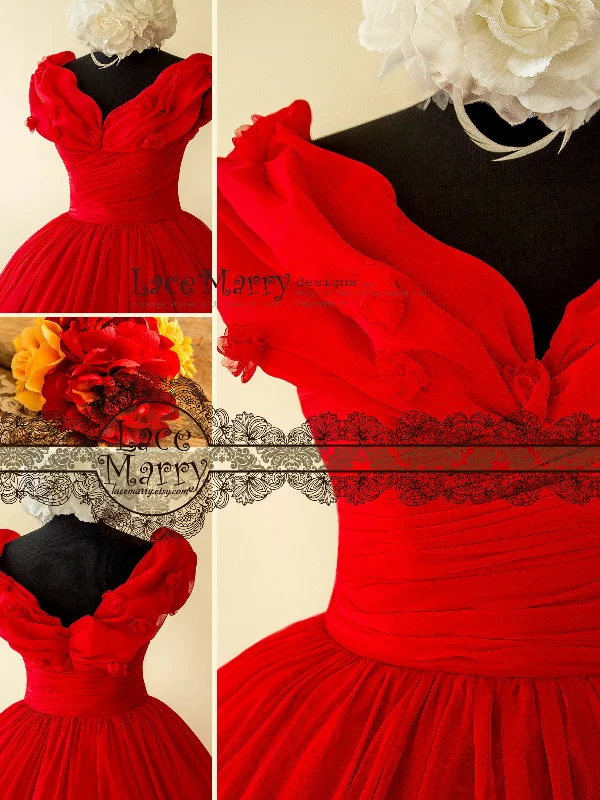 Princess Short Red Dress with Off Shoulder Organza Top