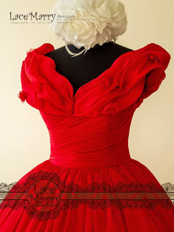 Princess Short Red Dress with Off Shoulder Organza Top