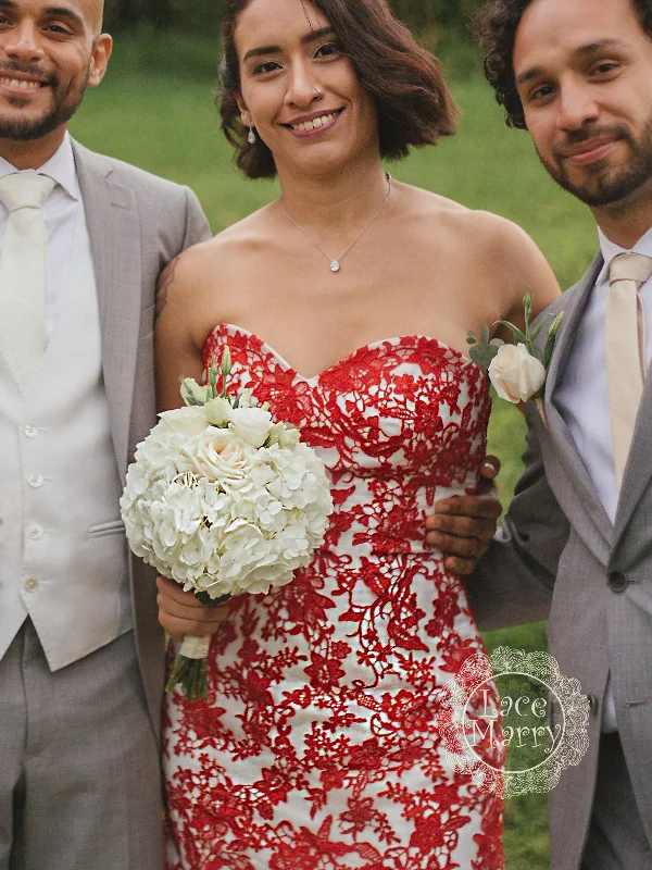 Red Lace Wedding Dress with Ivory Tulle