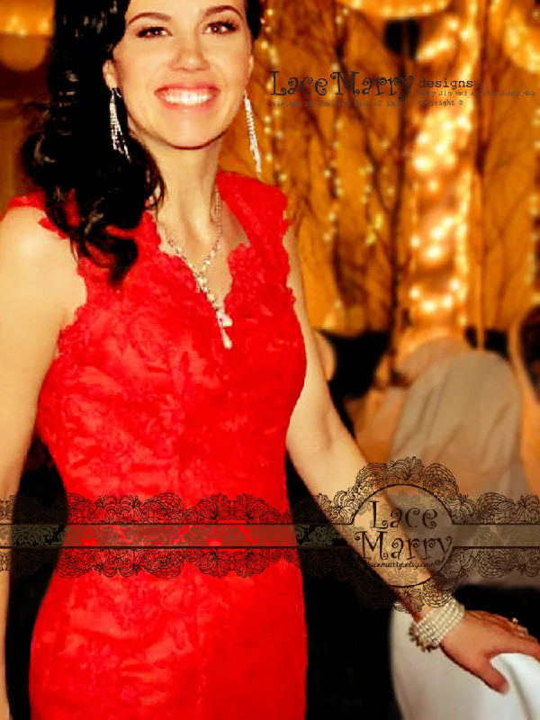 Red Lace Wedding Dress with Open Back Keyhole