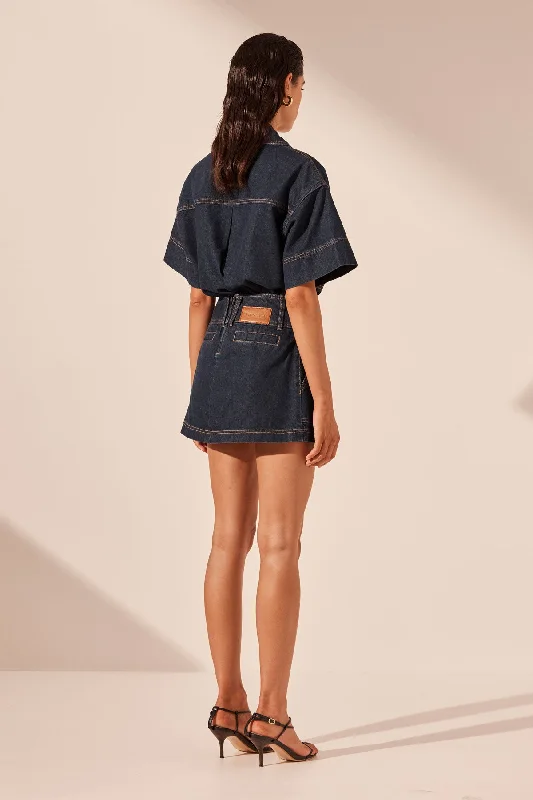 RITA PLEAT MINI SKIRT - DEEP INDIGO