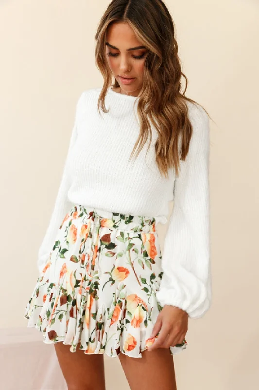 Robyn Flounce Mini Skirt Rose Print White/Orange