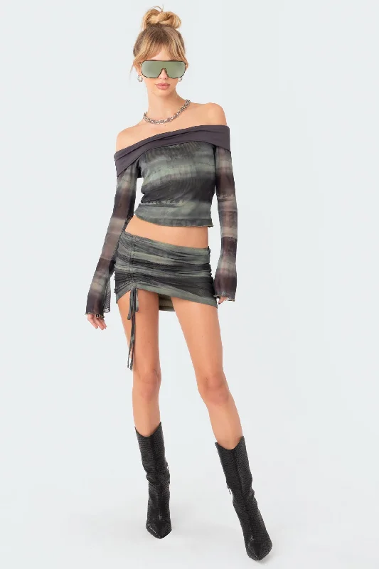 Terah Drawstring Mesh Mini Skirt