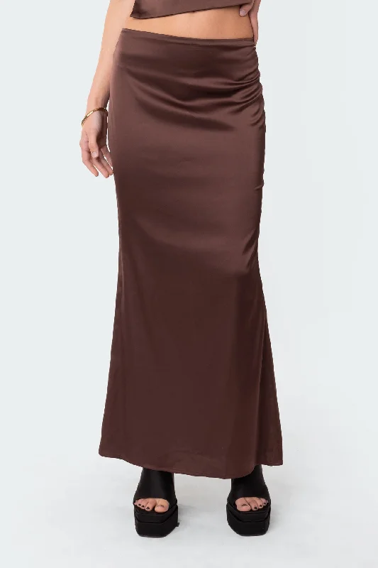 Satin Low Rise Back Slit Maxi Skirt