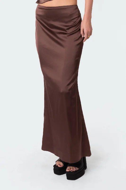 Satin Low Rise Back Slit Maxi Skirt