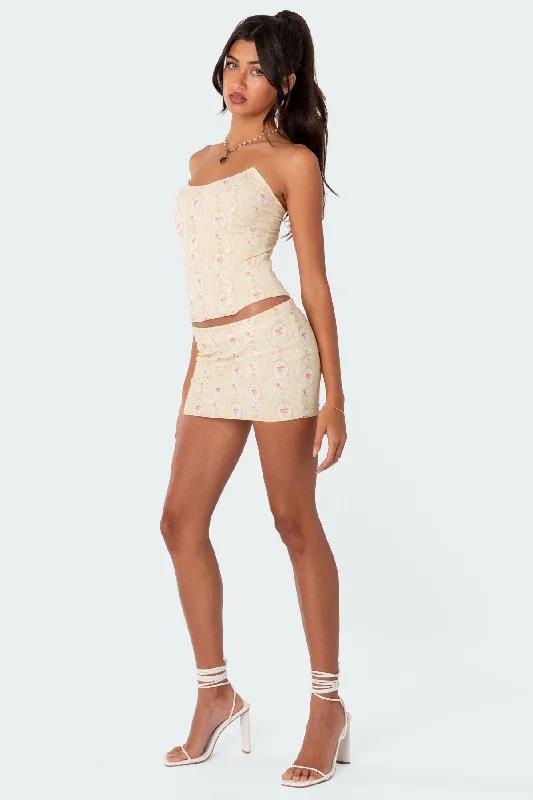 Lady Printed Low Rise Mesh Mini Skirt