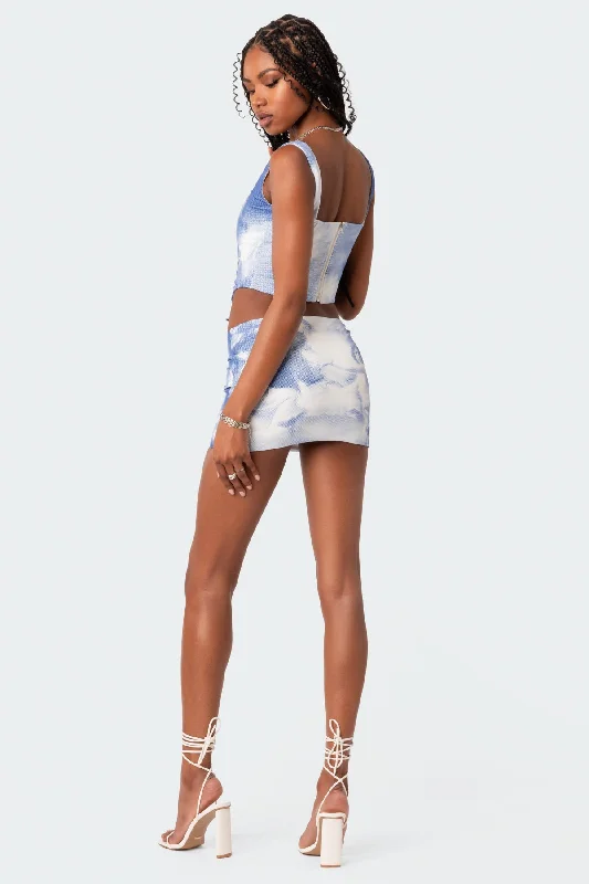 Saint Printed Low Rise Mesh Mini Skirt