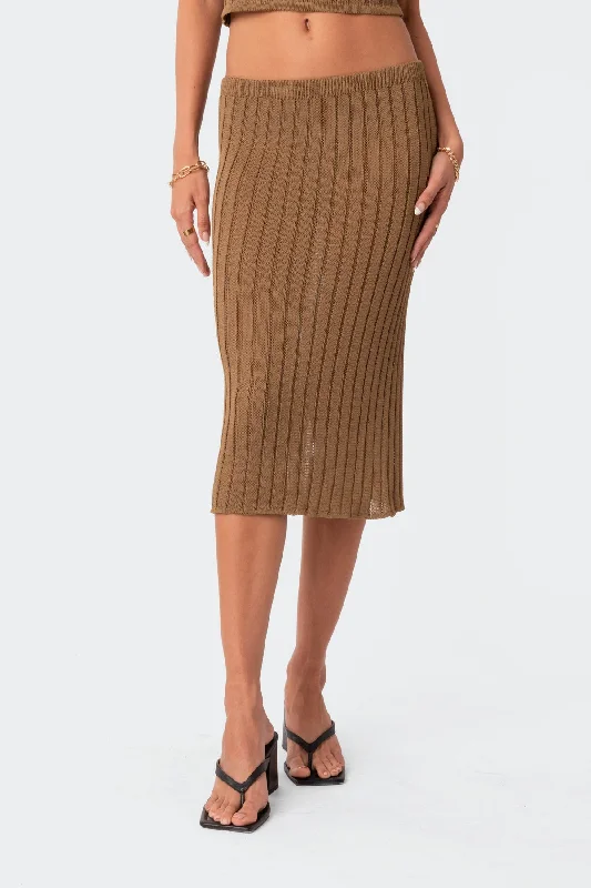 Quynh Slitted Knit Midi Skirt