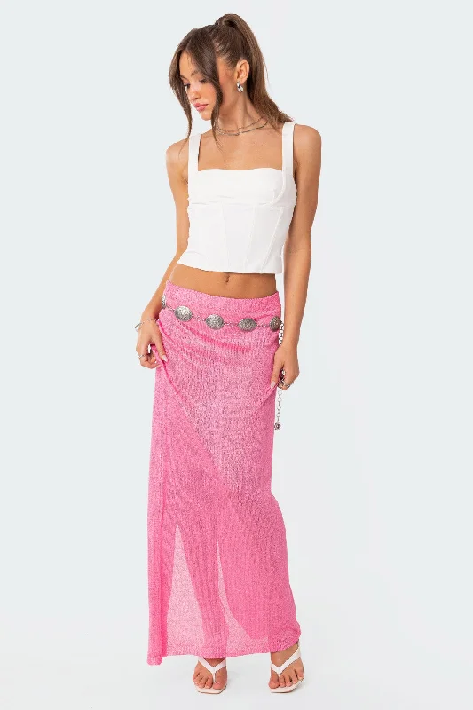 Micro Sequin Sheer Knit Maxi Skirt