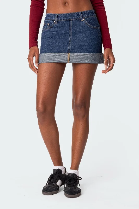 Off Duty Folded Denim Mini Skirt