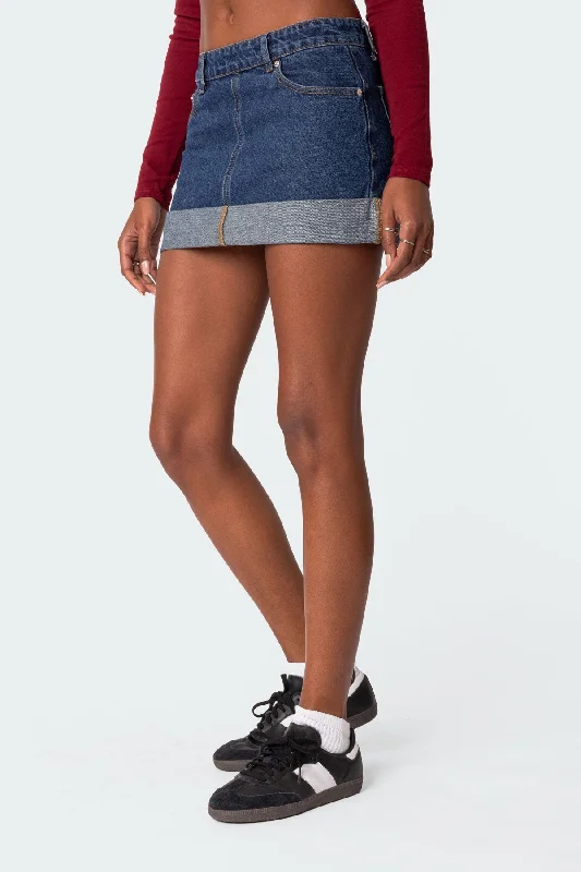 Off Duty Folded Denim Mini Skirt