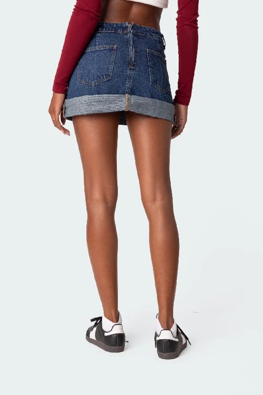 Off Duty Folded Denim Mini Skirt