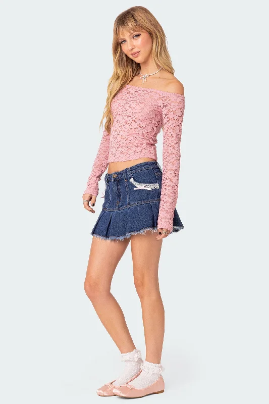 Katalina Pleated Hem Denim Mini Skirt