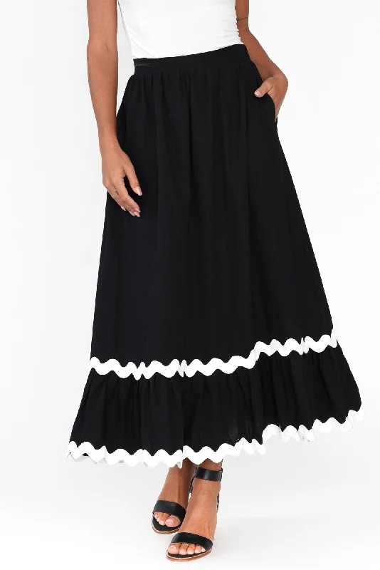 Shakita Black Cotton Trim Maxi Skirt