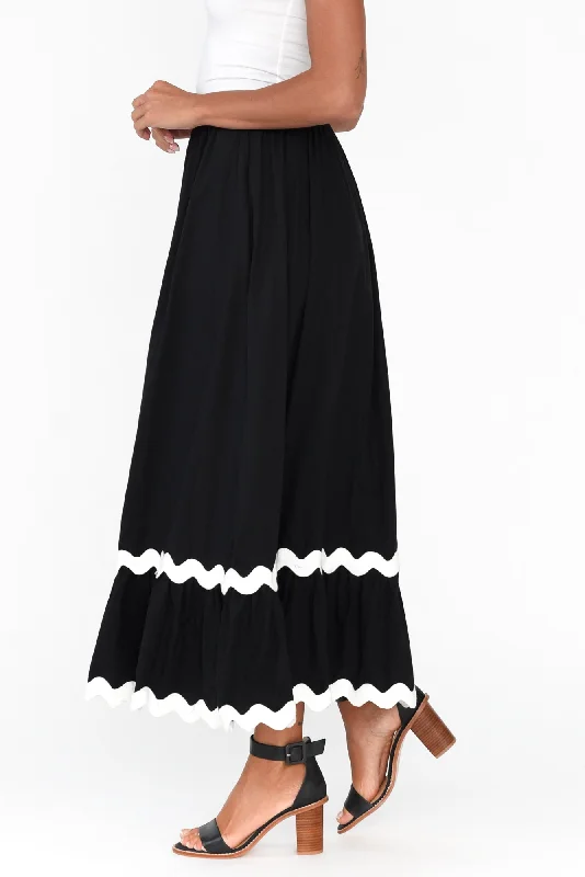 Shakita Black Cotton Trim Maxi Skirt