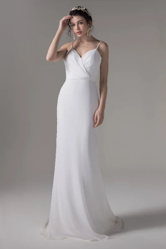 Sheath-Column Court Train Satin Chiffon Wedding Dress CW2656