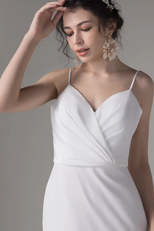 Sheath-Column Court Train Satin Chiffon Wedding Dress CW2656