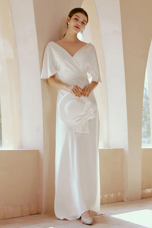 Sheath-Column Floor Length Satin Wedding Dress CW2668