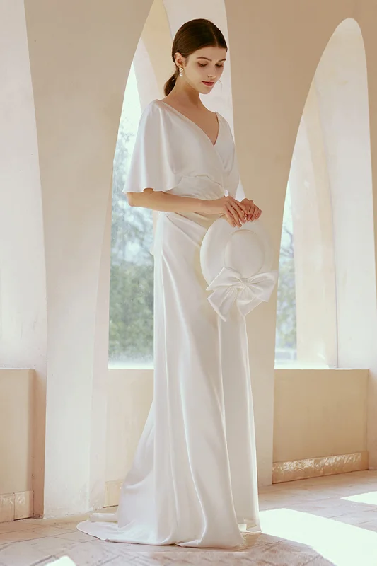 Sheath-Column Floor Length Satin Wedding Dress CW2668