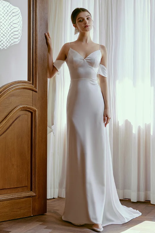 Sheath-Column Sweep-Brush Train Satin Wedding Dress CW2669