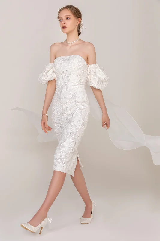 Sheath-Column Tea Length Lace Wedding Dress CW2429