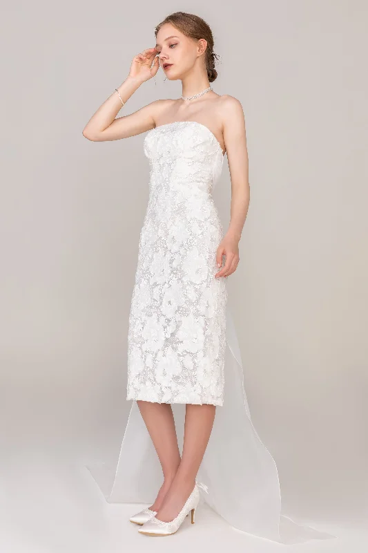 Sheath-Column Tea Length Lace Wedding Dress CW2429