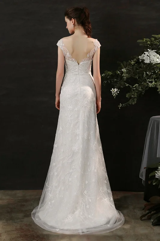 Sheath Sweep-Brush Train Lace Tulle Wedding Dress CW2700