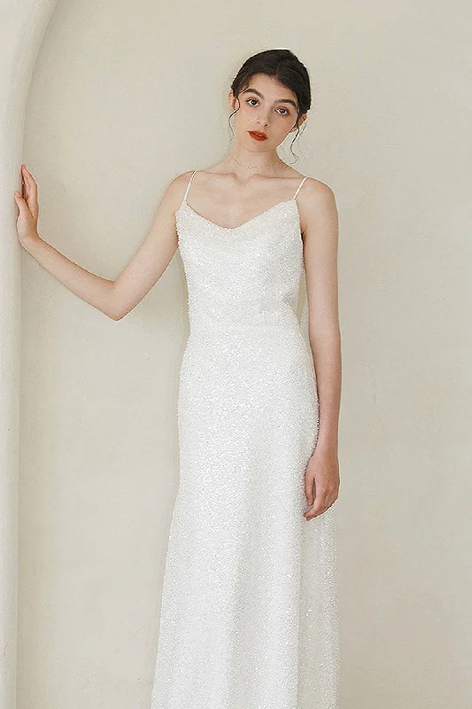 Sheath Sweep-Brush Train Sequined Lace Wedding Dress CW3056