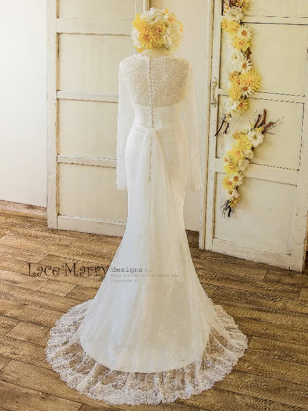 French Lace Wedding Dress with Long Sleeves