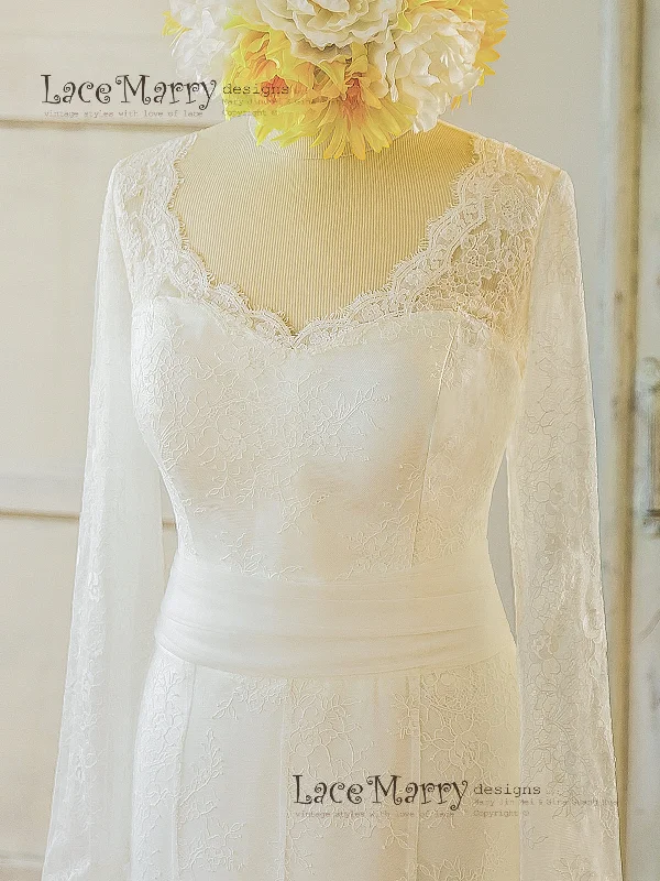 French Lace Wedding Dress with Long Sleeves