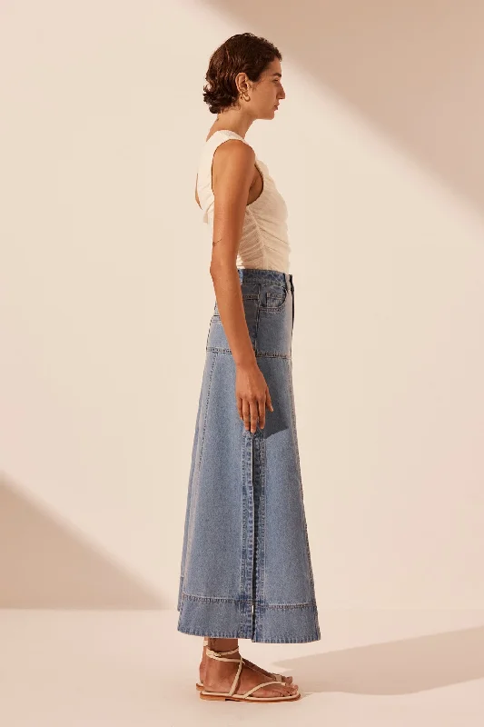 STELLA PANELLED MIDI SKIRT - MID BLUE