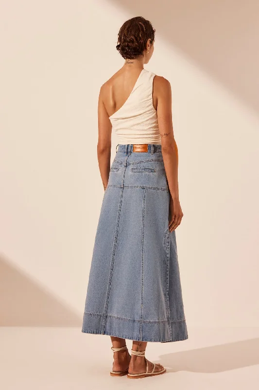 STELLA PANELLED MIDI SKIRT - MID BLUE