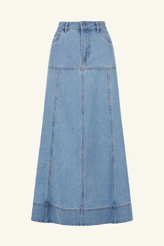 STELLA PANELLED MIDI SKIRT - MID BLUE