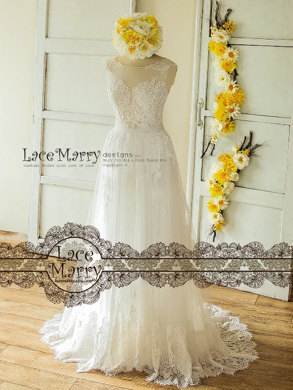 Trendy Lace Wedding Dress in Bohemian Style from Soft Tulle