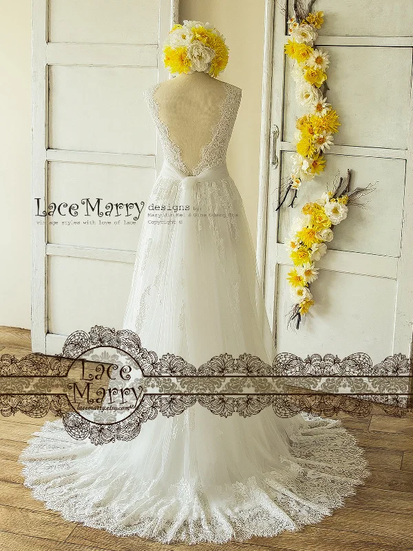 Trendy Lace Wedding Dress in Bohemian Style from Soft Tulle