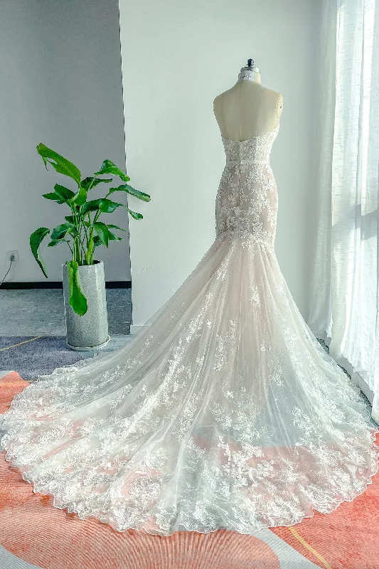 Trumpet-Mermaid Chapel Train Lace Tulle Wedding Dress CW3134