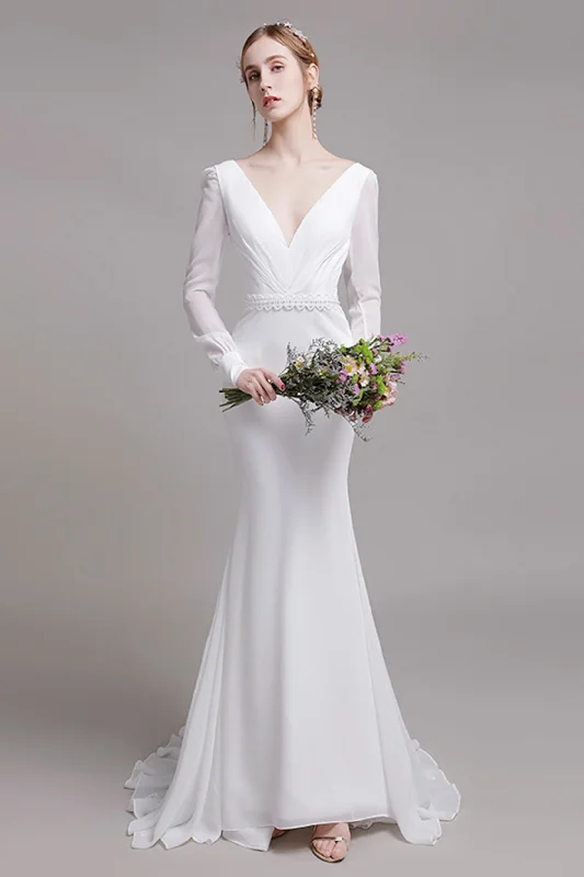 Trumpet Sweep-Brush Train Elastic Cloth Wedding Dress CW2764