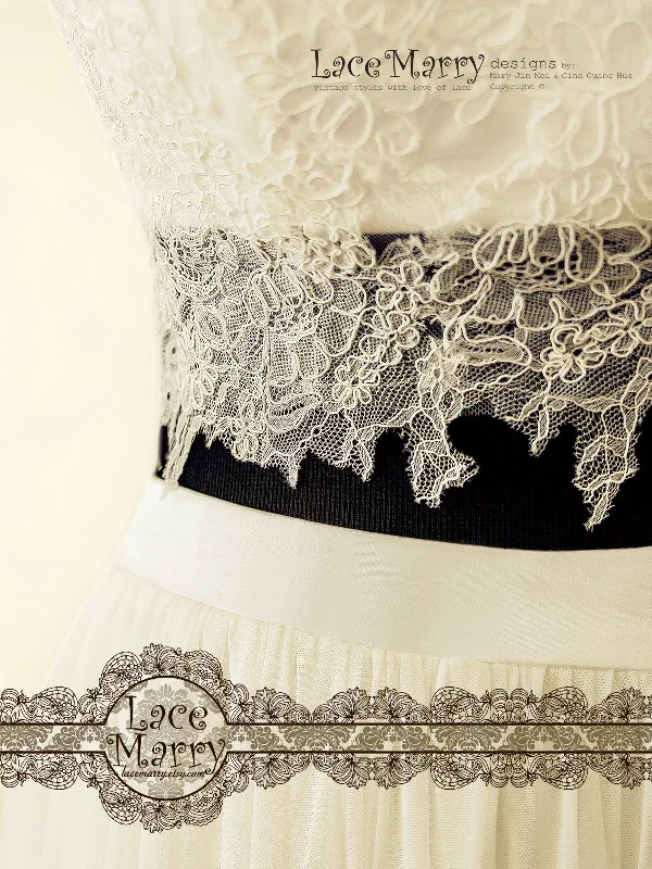 Two Piece Wedding Dress, Sheer Lace Crop Top with Bustier