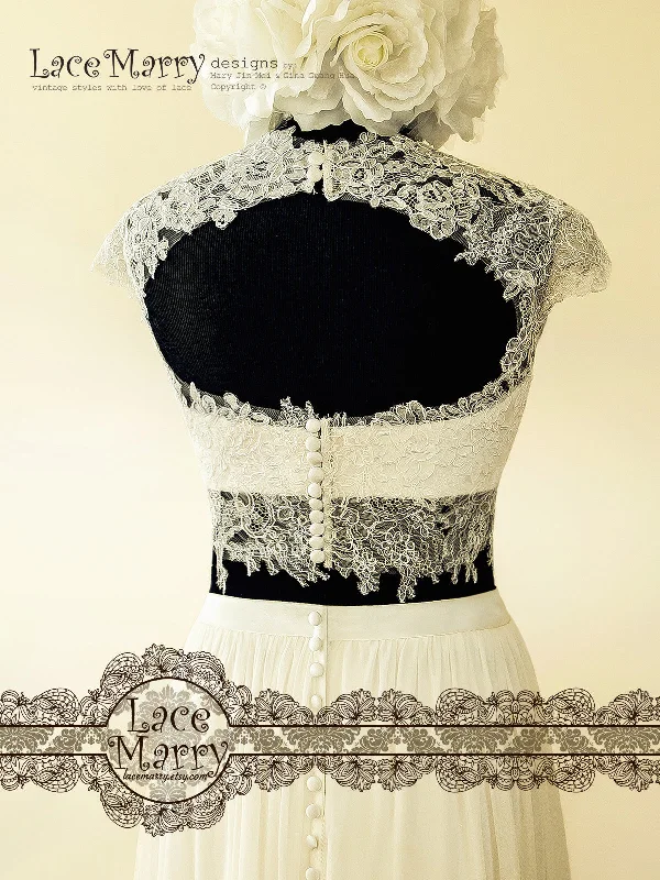 Two Piece Wedding Dress, Sheer Lace Crop Top with Bustier