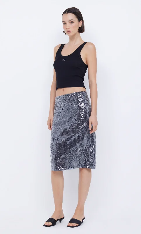 VENUS SEQUIN MIDI SKIRT - BLACK