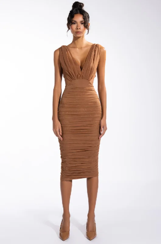 ALWAYS A SLAY THIS WAY LOW V NECK MIDI DRESS