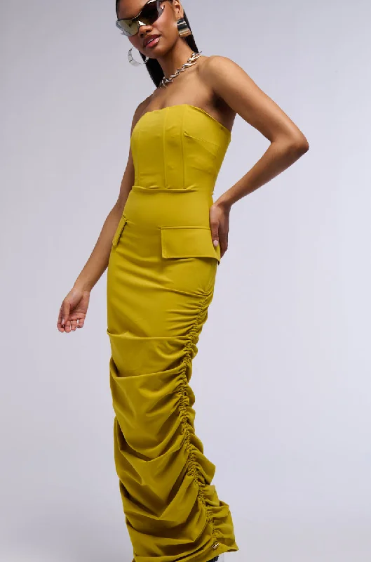 ASH STRAPLESS CARGO MAXI DRESS