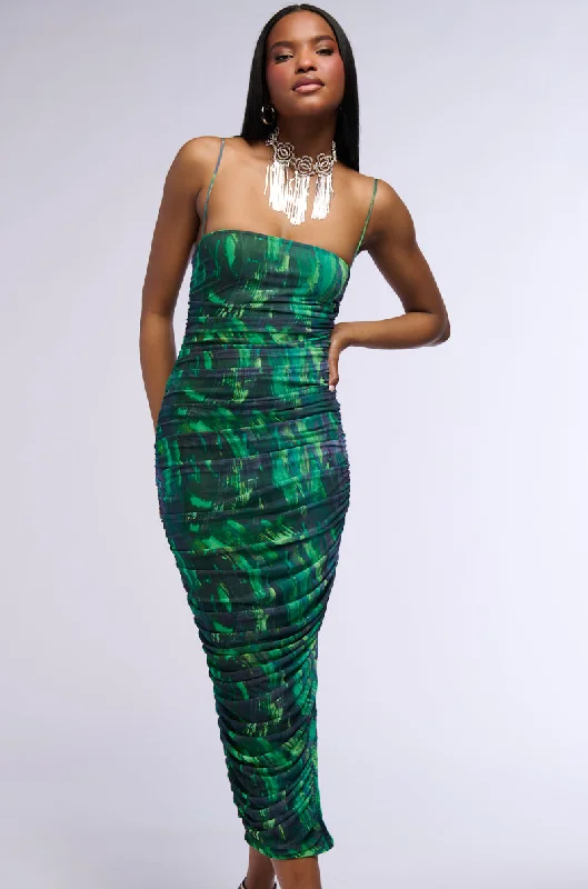 FIELDS OF GREEN MESH MIDI DRESS