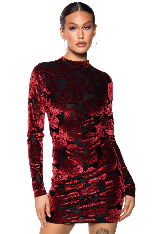 LE ROUGE FLORAL BURNOUT MINI DRESS