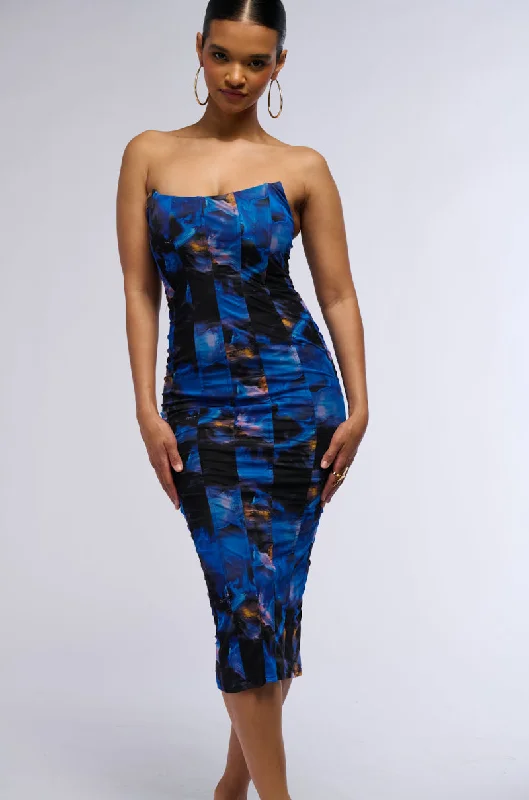 MIDNIGHTS PRINTED MESH MIDI DRESS